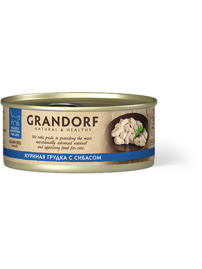 Консерва для кошек Grandorf Куриная грудка с сибасом 70 г