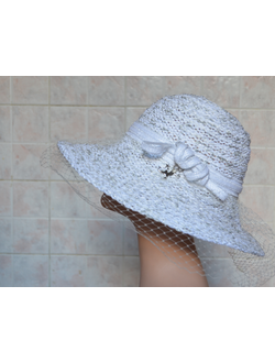 Шляпа с вуалью белая женская модная из коллекции летних шляп с камнями 2017
