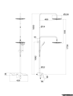 Смeситель для ванны и душа с регулируемой высотой штанги, поворотным изливом и верхней душевой лейкой Lemark LM7003C