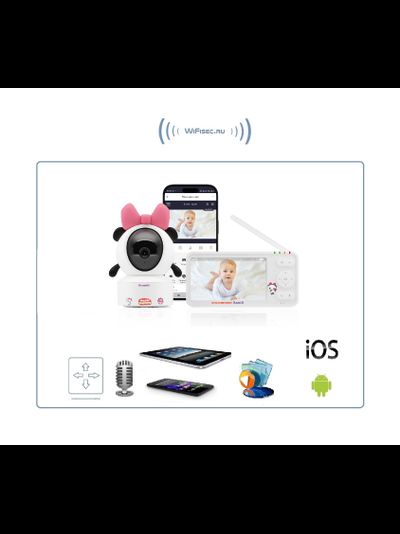 WiFi Видеоняня Ramili Baby RV700PANDA Пандочка, Малышарики, с креплением, 1 моторизированная видеокамера + монитор, 2К, с DVR