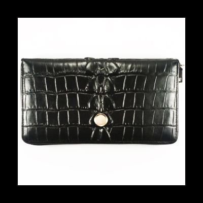 Клатч на молнии &quot;Крокодил&quot; с металлической вставкой под логотип авто. Цвет: ЧЁРНЫЙ. С ЛИНЗОЙ