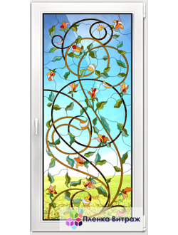 Витражная пленка, витражная пленка самоклеющаяся под заказ,пленочный витраж с цветочным рисунком
