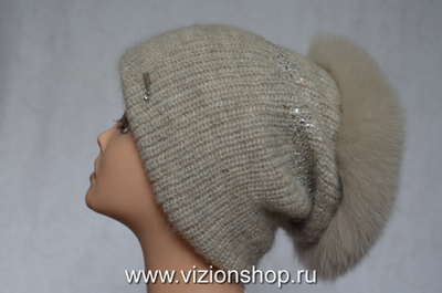 Дизайнерская вязаная женская шапка с мехом Vizio Италия фото