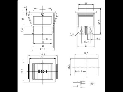 Переключатель KCD4-101/6PN неон 220v (356)