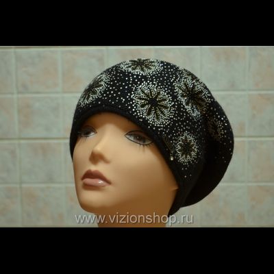 Красивый берет женский с украшениями Сваровски Vizio Италия 5883 вязаный
