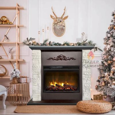 Электрокамин Malta AO белый камень с очагом Magic 24