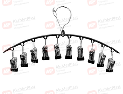 A022B Вешалка-органайзер прорезиненная для носков, шарфов 10 прищепок, цвет: черный