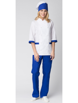 Костюм женский повара Гастроном (тк.ТиСи), белый/васильковый