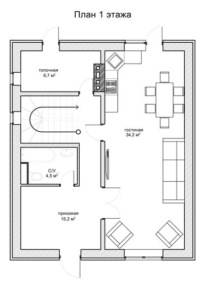 Двухэтажный дом с тремя спальнями 121м² (S5)