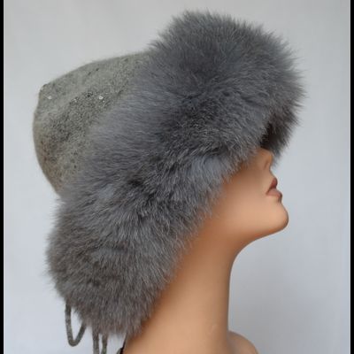 Вязаная шапка с мехом Vizio Италия 6457 серая