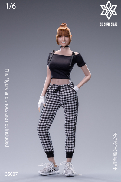 Женский свободный костюм - 1/6 Female T-shirt Plaid Casual Pants (3S007) - 3STOYS