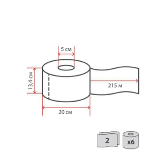 Бумага туалетная для диспенсера Luscan Professional с ЦВ 2сл бел цел 215м 6 рул/уп