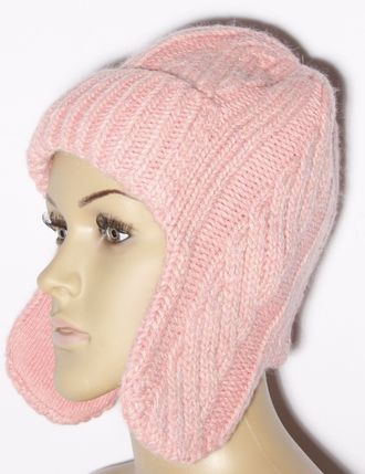 Шапка женская ушанка "Плетение" 11540 розовая, т.синяя