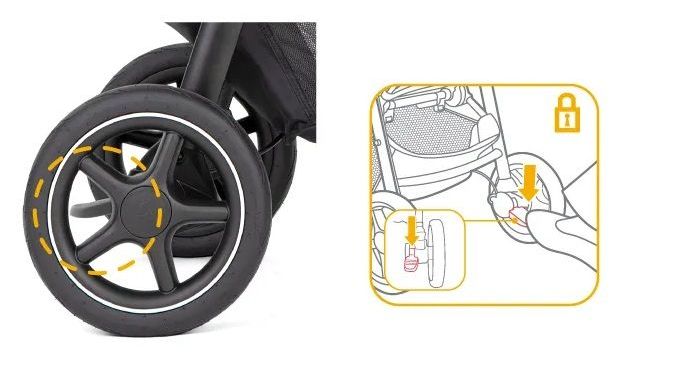 Тормоз фиксирует оба задних колеса для безопасной и стабильной остановки.