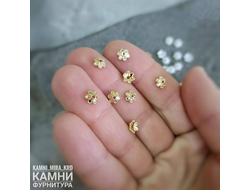 Шапочки ЛЮКС, "Цветочек шестилистник" 6 мм, позолота 14К, цена за набор