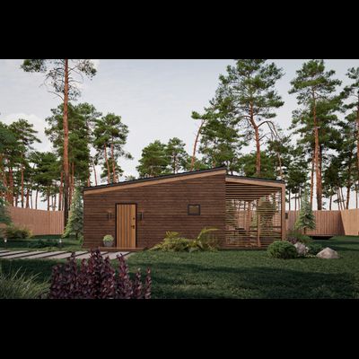 Одноэтажный каркасный дом с двумя спальнями и террасой (SK92)