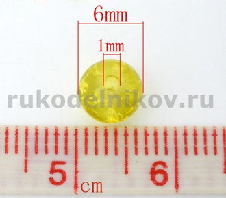бусина кракле стеклянная "Льдинка" 6 мм, цвет-желтый, 25 шт/уп