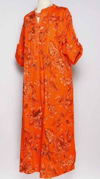 Платье - рубашка Бохо "ЦВЕТЫ БАБОЧКИ"  оранжевое, зелёное, желтое, св.жёлтое, фуксия, сиреневое, экрю, хаки