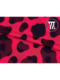 Сетка-стрейч принт Корова, цв. Неон-коралл