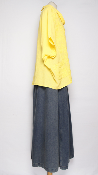 БЛУЗА ЛЁН "КИМОНО ХОМУТ ВЫШИВКА" оранжевая, фуксия, желтая, лайм до р.56