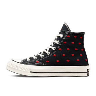 КЕДЫ CONVERSE CHUCK 70 EMBROIDERED LIPS ВЫСОКИЕ ЧЕРНЫЕ