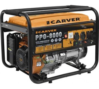 Генератор бензиновый CARVER PPG-8000 (6,0-6,5кВт,дв.LT-190F,15,0л.с.руч/cт, 220В, бак 25л.,обм.медь)