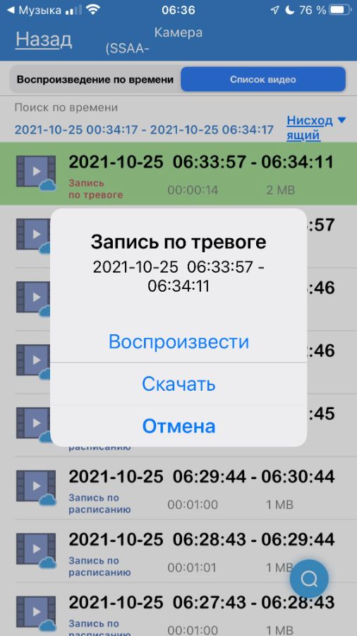 Запись с карты памяти в мобильном приложении можно видеть в 2 вариантах