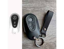 Чехол для ключа Mercedes S class w223, C w206, Е W214 (чёрная кожа)