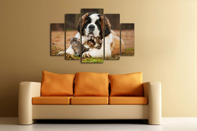 Модульная картина "Сенбернар и малыши"