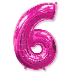 Воздушный шар фольгированный "Цифра 6. Фуксия"  (Испания) 102 см.