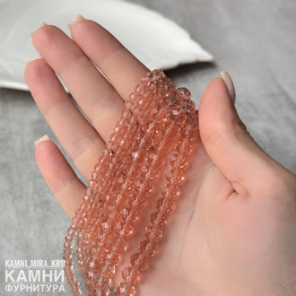 Стеклянные рондели в огранке 4х3/6х8 мм, цвет розовый, цена за нить (россыпью)