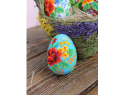 Яйцо "Красные розы на голубом" Набор для вязания крючком с бисером от Ирины Рудевич