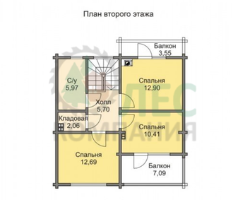 Дом из бруса 8,4x8,4 с мансардой и балконом