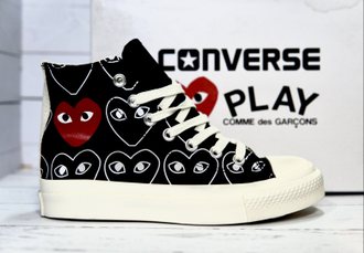 Кеды Converse на платформе с сердечками черные