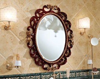 LINEATRE HERMITAGE Овальное зеркало в дереве цвет Светлый орех блестящий,с отделкой &quot;Сусальное золото&quot; без бра