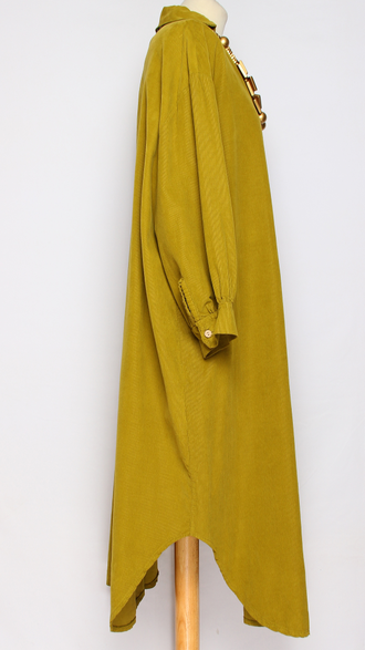 Платье-рубашка "Вельвет пышный рукав "  горчица, бежевое до р.54