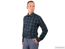 Рубашка мужская турецкая Oskar-time Slim 86550 черная в крупную зеленую клетку