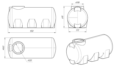 Размеры горизонтальной пластиковой емкости H500 на 500 литров