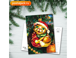 Новогодняя ель. Котик с подарком