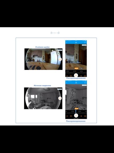 Видеоняня /WiFi IP видеокамера панорамная 180*110*  с DVR (fish_v2), HD (360EyeS)