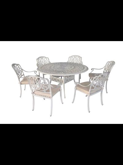 Белая обеденная группа William 6 из литого алюминия