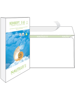 Конверты Nautilus, ЭКО, Е65 (110х220мм), стрип, 80г/м2, 25шт/уп