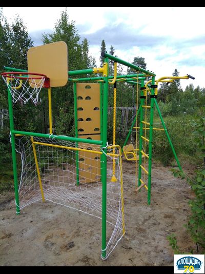 Детский уличный металлический комплекс 7.2 зеленый-желтый + качели лодочка