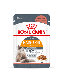 Royal Canin (Роял Канин) Hair & Skin care  Влажный корм (пауч) для для взрослых кошек для здоровья кожи и красоты шерсти, кусочки в соусе, 85 г