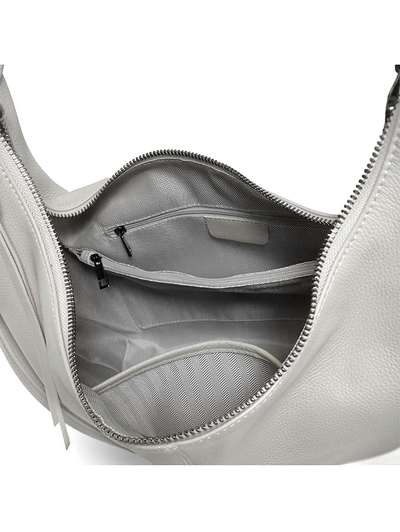 (АРТИКУЛ: 9868/1/5) СУМКА МЕШОК, БОЛЬШАЯ, НАТУРАЛЬНАЯ КОЖА, СВЕТЛО-СЕРАЯ, ЧЕРЕЗ ПЛЕЧО