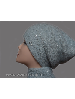 Бежевая шапка колпак с пайетками Vizio Италия 6160 CL зима 2019 Кострома фото