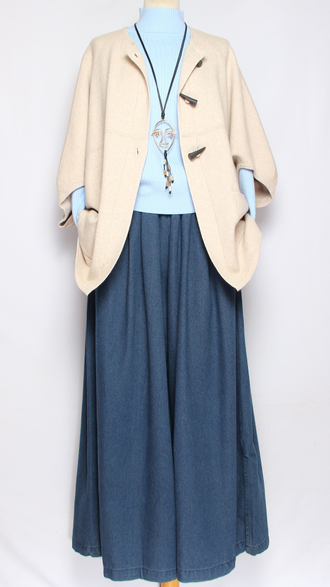 Жилет кимоно на пуговицах "ЧЕРЕПАХА" джинс, св.бежевый, бежевый до р.56