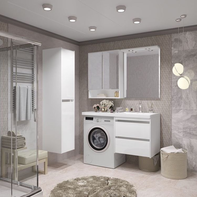 Мебель для ванной Opadiris Фреш 120 белый для стиральный машины (фасады стекло, раковина справа)