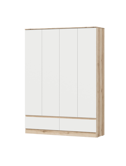 Брауни шкаф четырехстворчатый (с ящиками) Дуб Делано/Белый