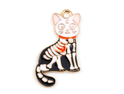 ПОДВЕСКА С ЭМАЛЬЮ "МУЛЬТЯШНЫЙ КОТ/СКЕЛЕТ" - 28x17x1.5 мм - БЛЕДНОЕ ЗОЛОТО+ЦВЕТНАЯ ЭМАЛЬ